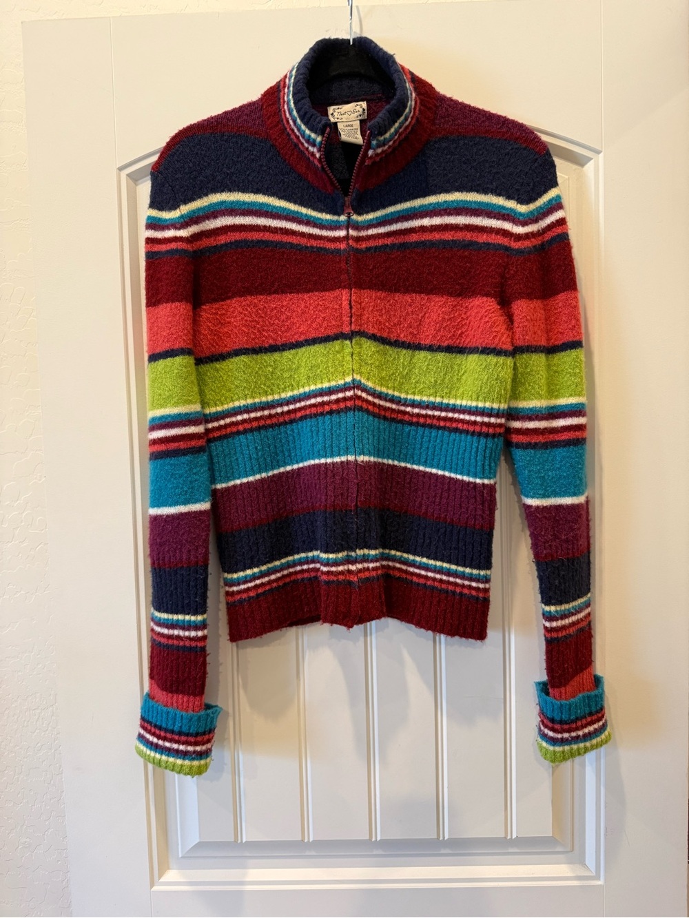 Vintage  Next Era Multicolor Striped Zip-Up Sweater - Burgundy, Teal, Lime, Navy